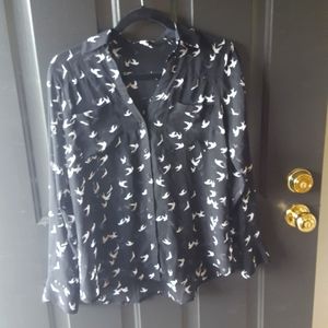 Express black/cream bird print Portofino top S